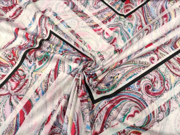 Tessuto Cotone a fantasia motivo floreale cashmere bianco - rosa