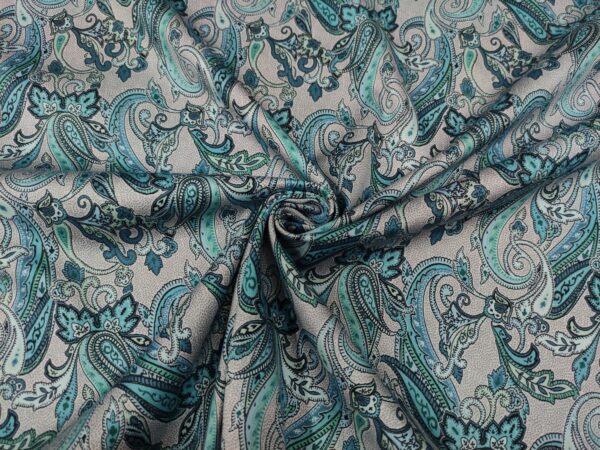 Tessuto Cotone a fantasia motivo floreale cashmere tortora - celeste