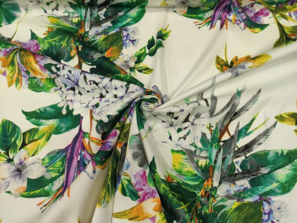 Tessuto Cotone a fantasia motivo floreale bianco - verde