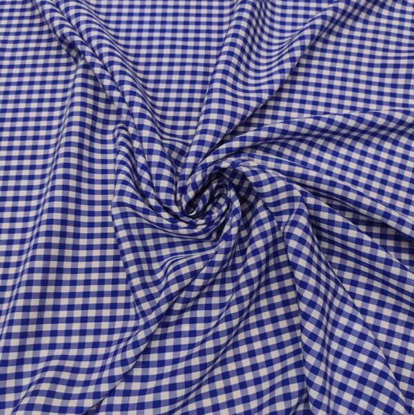 Tessuto Popeline di Cotone a fantasia motivo quadri blu - bianco