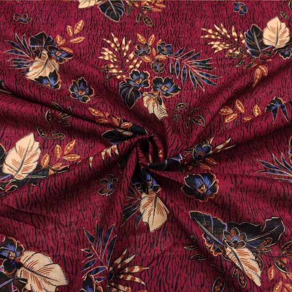 Tessuto Cotone leggero a fantasia motivo floreale blu - bordeaux - beige