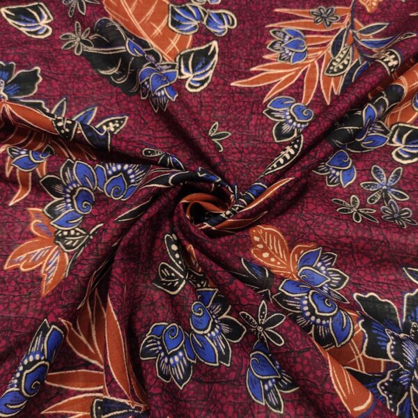 Tessuto Cotone leggero a fantasia motivo floreale blu - bordeaux - ruggine