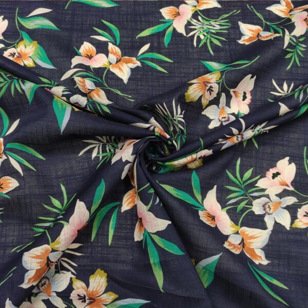 Tessuto Cotone leggero a fantasia motivo floreale blu - verde - beige