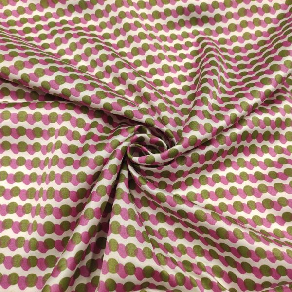 Tessuto Cotone leggero a fantasia motivo pois bianco - verde - fucsia