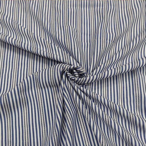 Tessuto Cotone leggero a fantasia motivo rigato bianco - blu