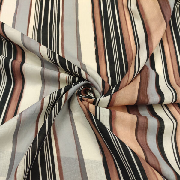 Tessuto Cotone leggero a fantasia motivo rigato nero - beige