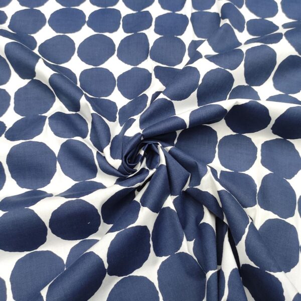 Tessuto Cotone leggero a fantasia motivo pois grandi bianco - blu