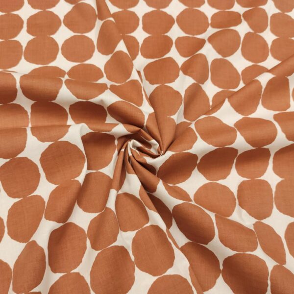 Tessuto Cotone leggero a fantasia motivo pois grandi bianco - ruggine