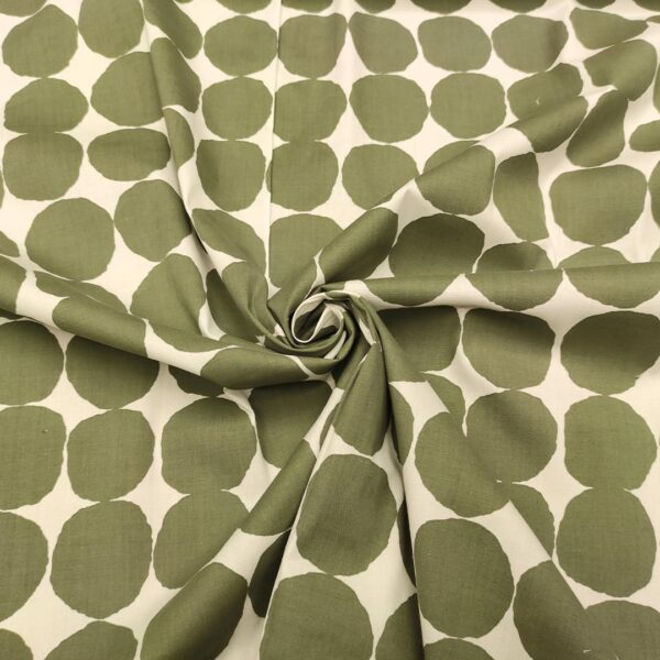 Tessuto Cotone leggero a fantasia motivo pois grandi bianco - salvia