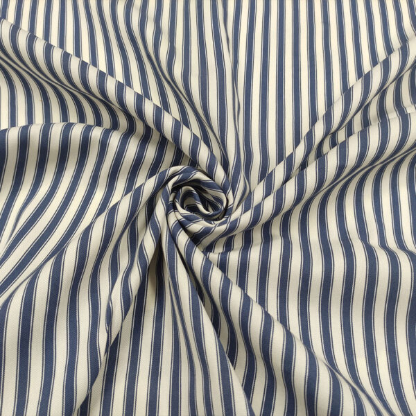 Tessuto Cotone leggero a fantasia motivo rigato blu navy - bianco