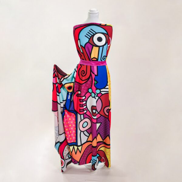 Tessuto Crepe a fantasia motivo astratto fucsia - arancione