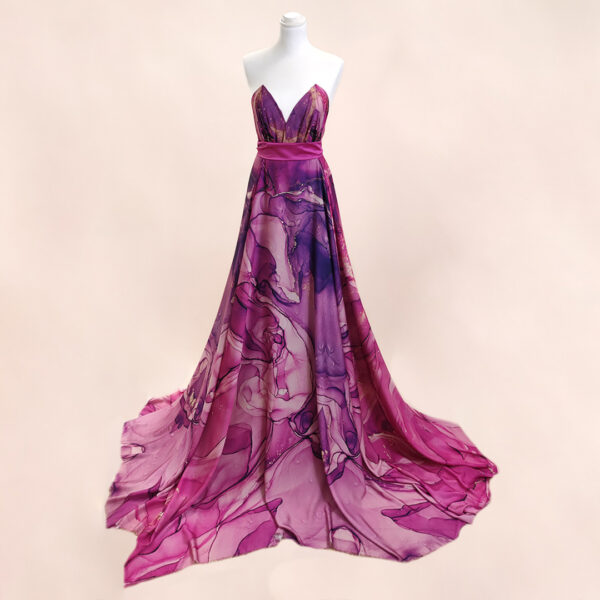 Tessuto Crepe a fantasia motivo astratto fucsia - viola