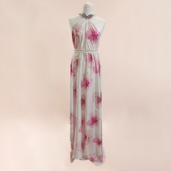 Tessuto Crepe a fantasia motivo floreale bianco - rosa