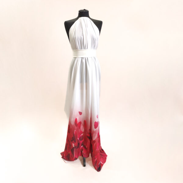 Tessuto Crepe a fantasia floreale balzato bianco - rosso