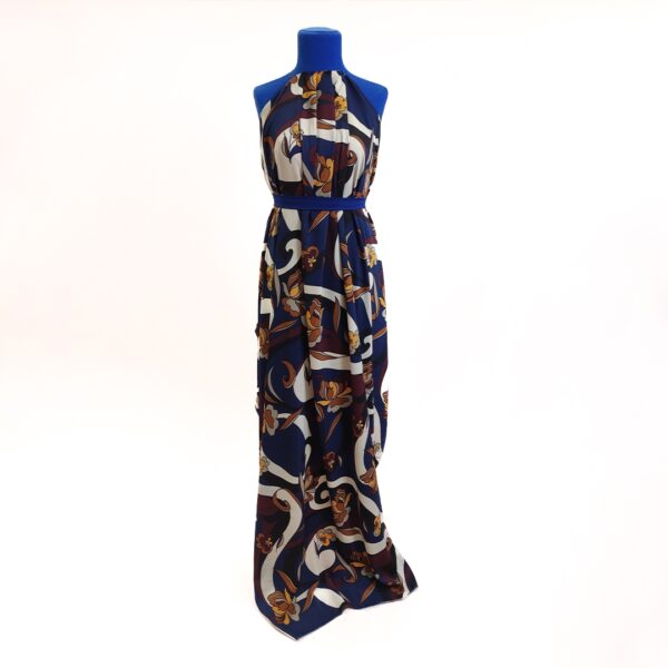 Tessuto Crepe a fantasia motivo floreale blu - arancione - bordeaux