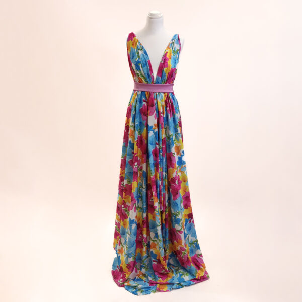 Tessuto Crepe a fantasia motivo floreale fucsia - azzurro - giallo