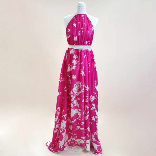 Tessuto Crepe a fantasia motivo floreale fucsia - bianco