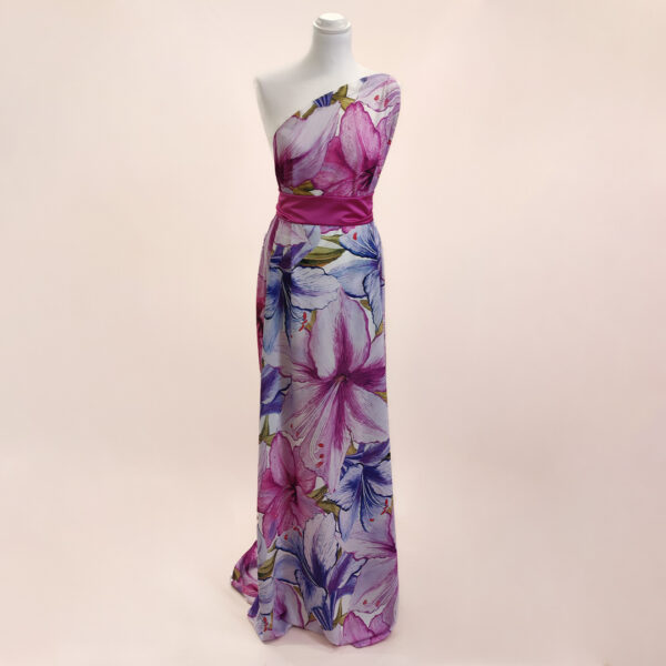 Tessuto Crepe a fantasia motivo floreale fucsia - viola - bianco