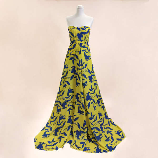 Tessuto Crepe a fantasia motivo floreale giallo - blu