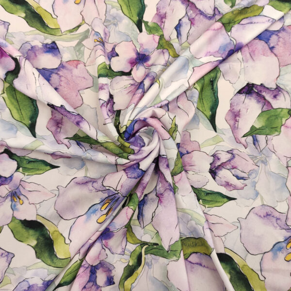 Tessuto Crepe a fantasia floreale lilla - verde