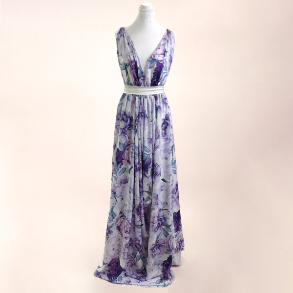 Tessuto Crepe a fantasia motivo floreale lilla - viola - bianco