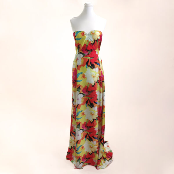 Tessuto Crepe a fantasia motivo floreale rosso - giallo - fucsia