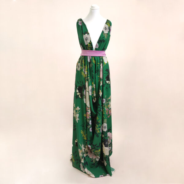 Tessuto Crepe a fantasia motivo floreale verde - giallo - rosa