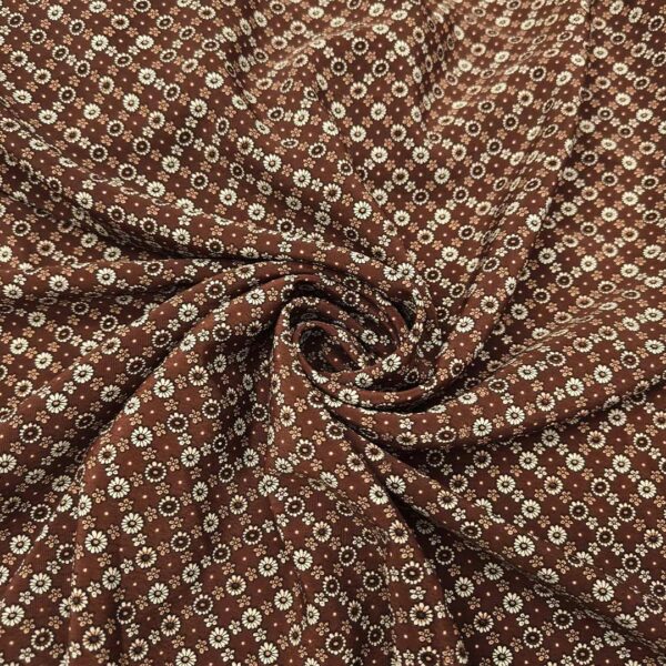 Tessuto Crepe a fantasia motivo geometrico bordeaux - panna