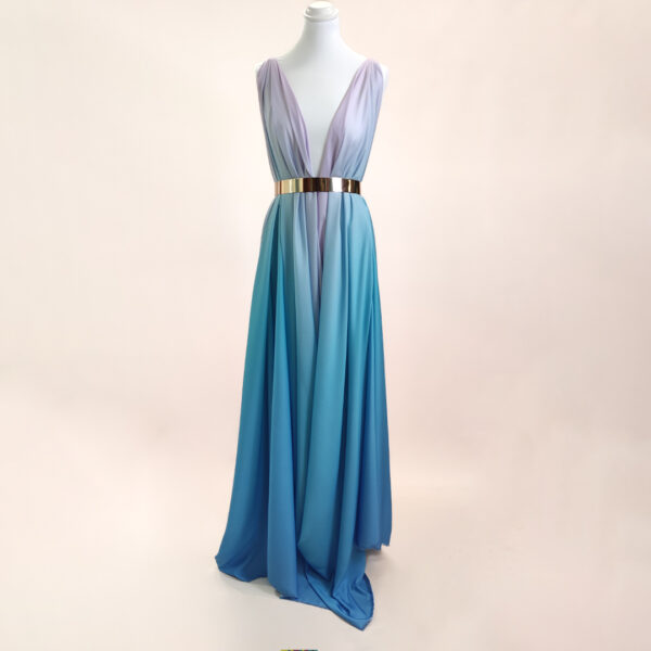 Tessuto Crepe a fantasia motivo sfumato lilla - azzurro