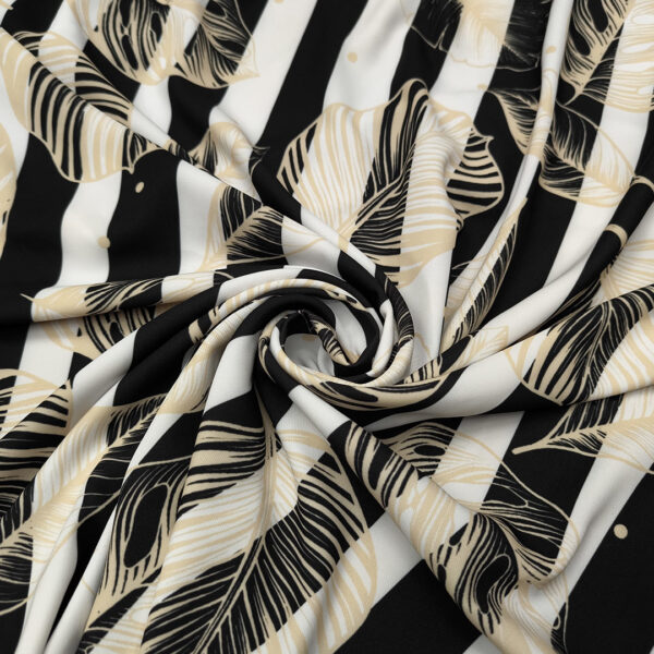 Tessuto Crepe elasticizzato a fantasia motivo floreale nero - bianco - beige