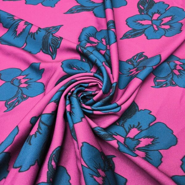 Tessuto Crepe elasticizzato a fantasia motivo floreale orchidea - verde ottanio