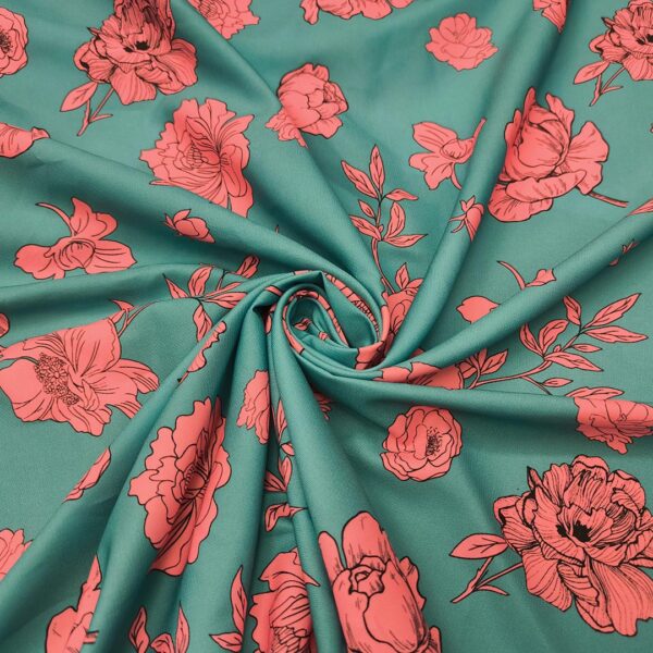 Tessuto Crepe elasticizzato a fantasia motivo floreale tiffany - fucsia