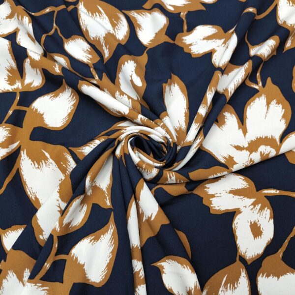 Tessuto Crepe a fantasia motivo floreale panna - blu - cuoio