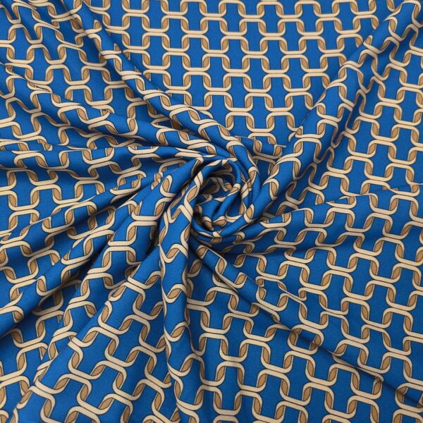 Tessuto Crepe a fantasia motivo geometrico blu elettrico - beige - tabacco