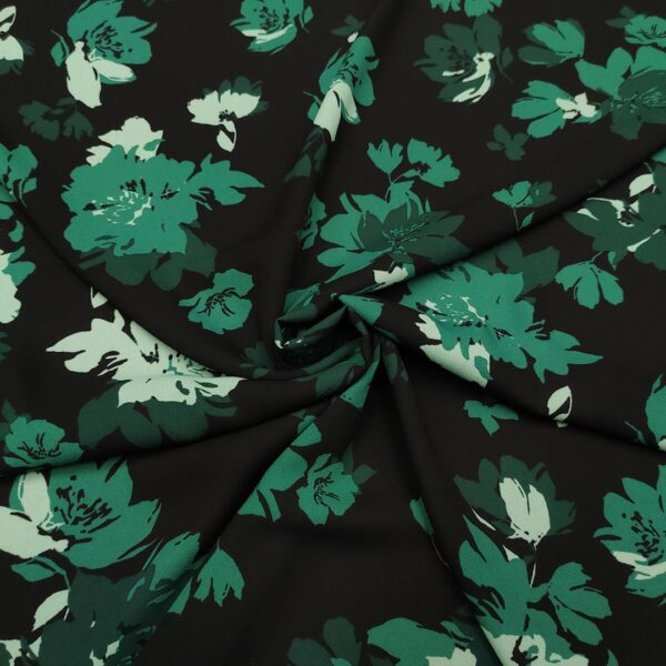 Tessuto Crepe a fantasia motivo floreale nero - verde