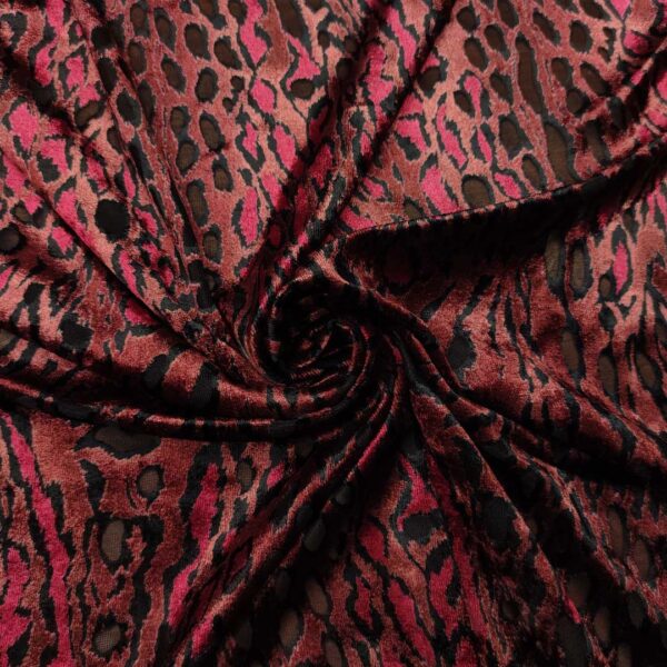 Tessuto Velluto devorè motivo animalier rosa antico - nero