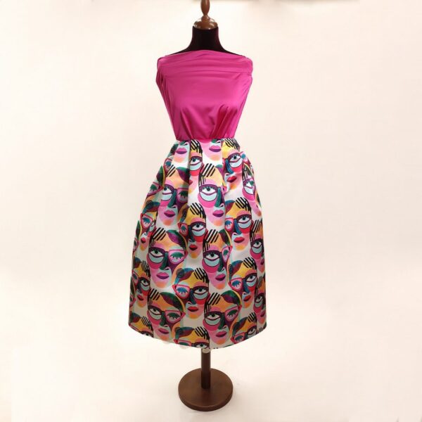 Tessuto Duchesse a fantasia abbinato a tessuto Duchesse elasticizzato tinta unita