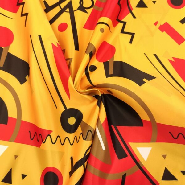 Tessuto Duchesse a fantasia motivo astratto giallo - arancione - nero