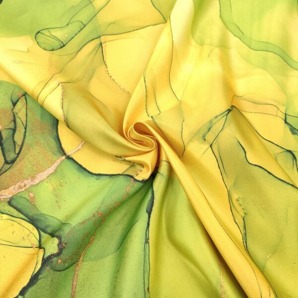 Tessuto Duchesse a fantasia motivo astratto giallo - verde