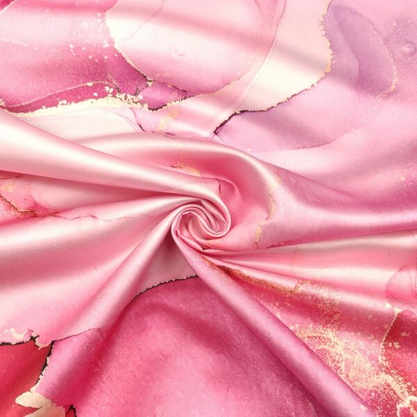 Tessuto Duchesse a fantasia motivo rosa - celeste