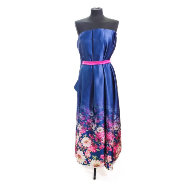 Tessuto Duchesse a fantasia motivo floreale blu navy - fucsia