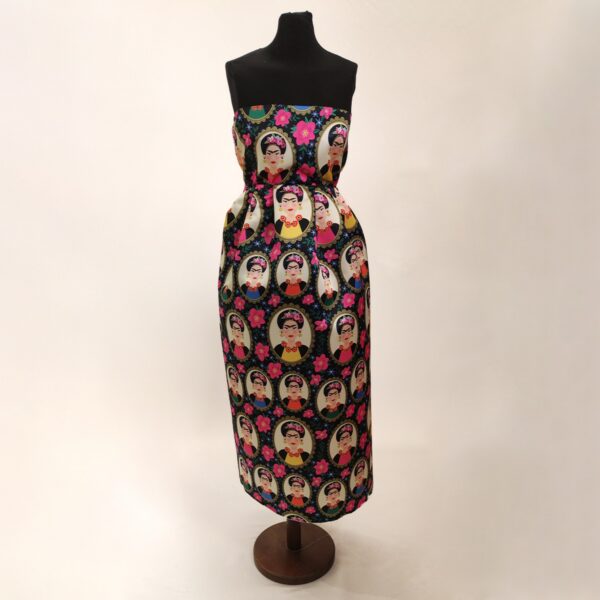 Tessuto duchesse a fantasia motivo floreale nero - fucsia - verde