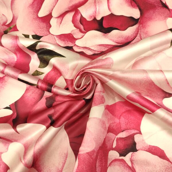 Tessuto Duchesse a fantasia motivo floreale fucsia - rosa - bianco