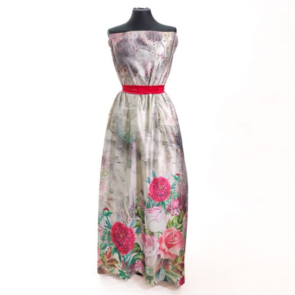 Tessuto Duchesse a fantasia motivo floreale fucsia - rosa