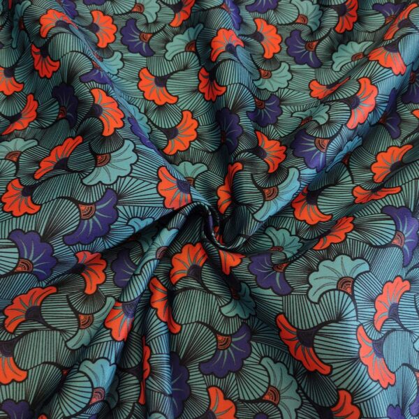 Tessuto Duchesse a fantasia motivo floreale verde tiffany - arancione