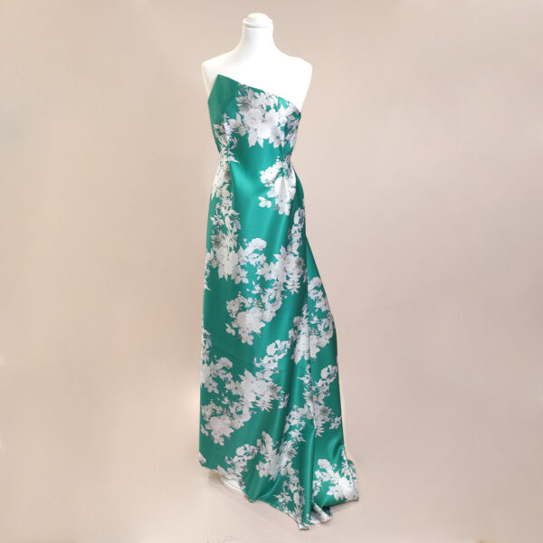 Tessuto Duchesse a fantasia motivo floreale verde tiffany - bianco