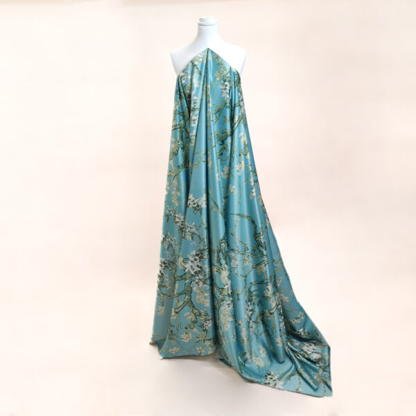 Tessuto Duchesse a fantasia motivo floreale verde salvia - verde tiffany