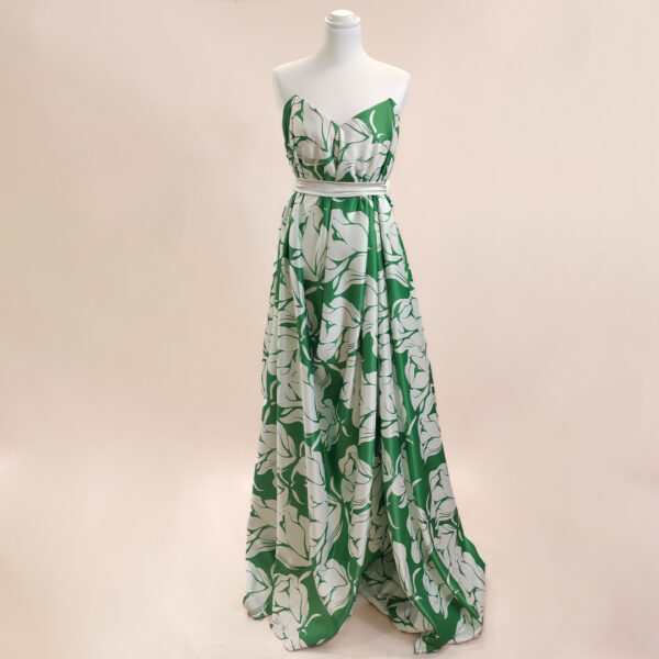 Tessuto Duchesse a fantasia motivo floreale bianco - verde