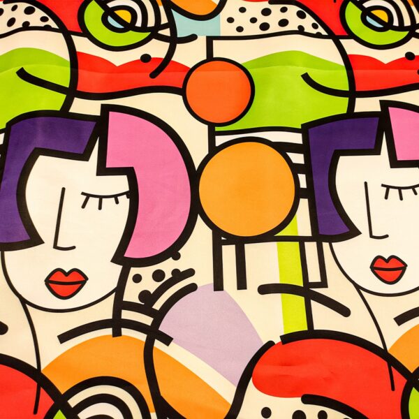 Tessuto Duchesse a fantasia motivo astratto mela - fucsia - arancione