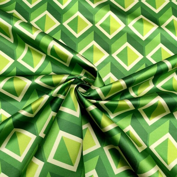 Tessuto Duchesse a fantasia motivo geometrico verde